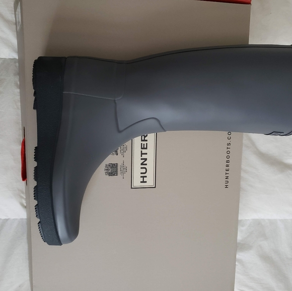Hunter Tall Gray Refined CREEPER Rubber Rain Boots - Picture 8 of 8